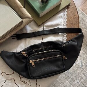primark faux leather black moto belt bag